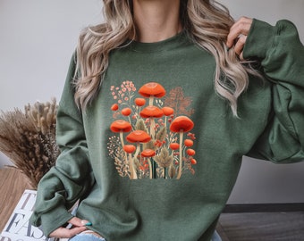 Botanical Mushroom Sweatshirt, Wild Mushroom Crewneck, Cottagecore Aesthetic Sweater, Nature Lover Gift, Floral Mushroom Pullover