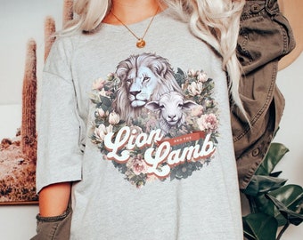 Lion and the lamb shirt, religious sweatshirt, Christian gift, bible verse shirt, scripture, faith shirt, Jesus shirt, god is good, lion tee