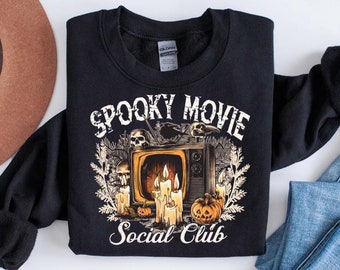 Sudadera Spooky Movie Social Club, camisa de terror de Halloween, suéter de temporada espeluznante, camisa de película de terror, cuello redondo de Halloween, ropa de Halloween