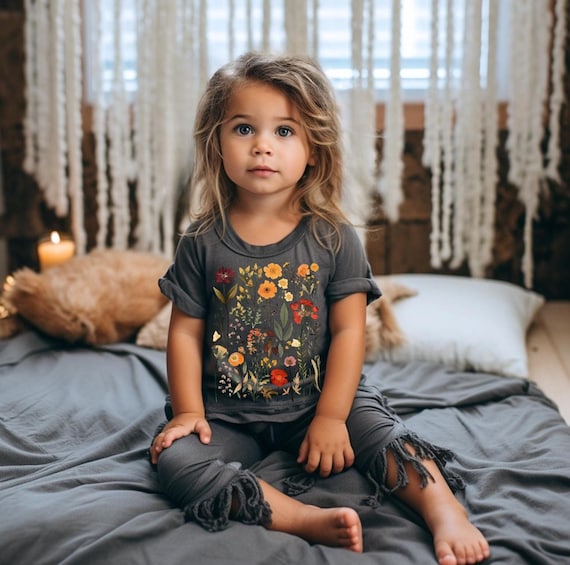 Vintage Floral Shirt,Kids Clothing,Hippie Clothes, Wildflower Shirt,Plant Shirt,Cottage Core, Witchy Tops,Boho Clothing,Summer Style,