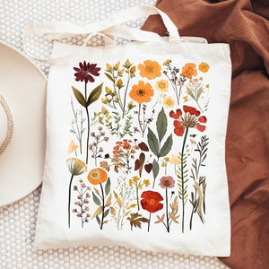 Cottage core wild flower tote bag, large canvas bag, grocery tote, reusable bag, market tote, teacher tote, book bag, floral lover gift,
