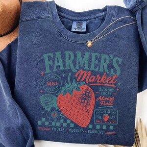 Vintage Farmers Market Shirt, Retro Strawberry T-Shirt, Cottagecore Graphic Tee Local Always Fresh Comfort Colors, Fruit Aesthetic Tshirt image 13