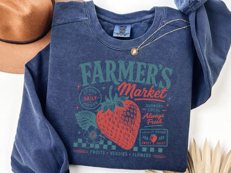 Vintage Farmers Market Shirt, Retro Strawberry T-Shirt, Cottagecore Graphic Tee Local Always Fresh Comfort Colors, Fruit Aesthetic Tshirt image 13