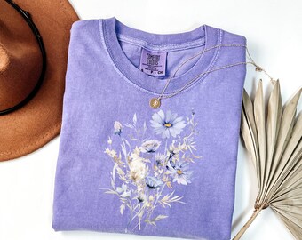 Comfort Colors® Blue Flower Bouquet Shirt, Flower Lover Shirt, Retro Floral Shirt, Flower Shirt, Plant Ladies Shirt, Gift for Nature Lover