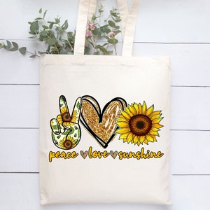 Sunflower tote, canvas tote bag, market bag, reusable bag, mom gift, gift for her, inspirational quote, sunflower, tote bags for women