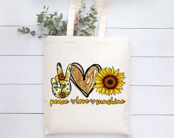 Sunflower tote, canvas tote bag, market bag, reusable bag, mom gift, gift for her, inspirational quote, sunflower, tote bags for women