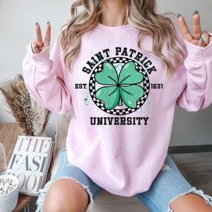 Saint Patrick University shirt, St. Patrick&#39;s Day shirt, smiley face, shamrock shirt, four-leaf clover sweatshirt, clover shirt, Irish gifts