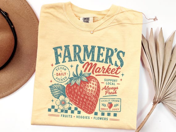 Vintage Farmers Market Shirt, Retro Strawberry T-Shirt, Cottagecore Graphic Tee Local Always Fresh Comfort Colors, Fruit Aesthetic Tshirt