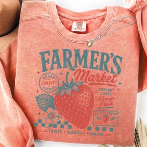 Vintage Farmers Market Shirt, Retro Strawberry T-Shirt, Cottagecore Graphic Tee Local Always Fresh Comfort Colors, Fruit Aesthetic Tshirt image 11