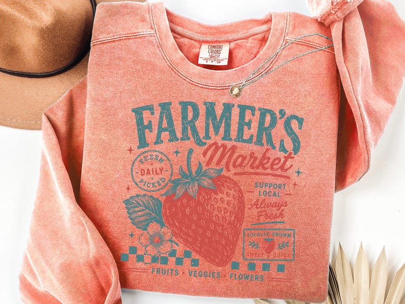 Vintage Farmers Market Shirt, Retro Strawberry T-Shirt, Cottagecore Graphic Tee Local Always Fresh Comfort Colors, Fruit Aesthetic Tshirt image 11