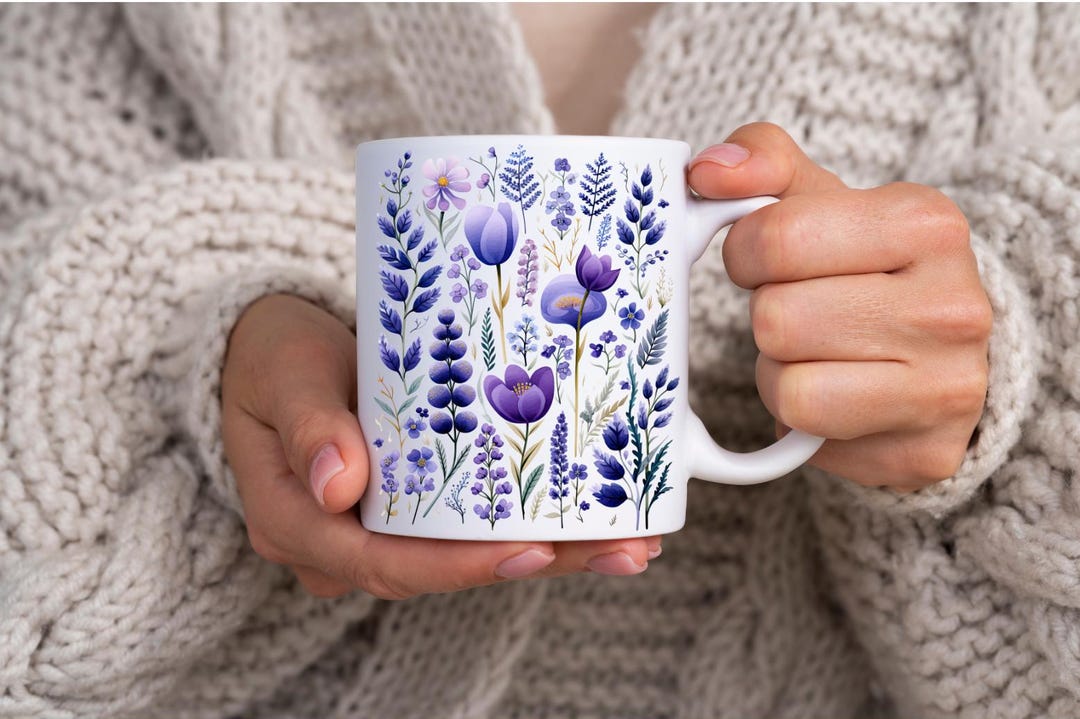 Boho Purple Wildflowers Cottagecore Coffee Mug,flowers Mug, Pastel ...