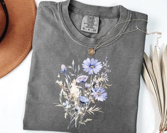 Comfort Colors® Blue Flower Bouquet Shirt, Flower Lover Shirt, Retro Floral Shirt, Flower Shirt, Plant Ladies Shirt, Gift for Nature Lover