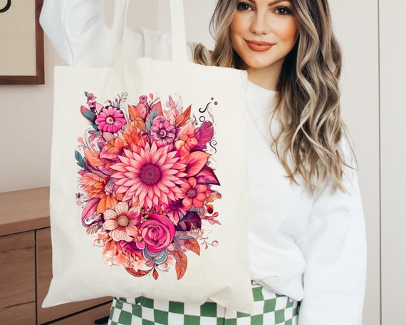 Cottage Kern heiße rosa BlumenEinkaufstasche, große