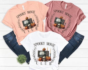 Sudadera Spooky Movie Club, sudadera de terror de Halloween, suéter de temporada espeluznante, camisa de película de terror, cuello redondo de Halloween, ropa de Halloween