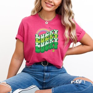 Lucky rainbow shirt, St. Patrick&#39;s Day shirt, smiley face, shamrock shirt, four-leaf clover sweatshirt, clover shirt, Irish gifts, Ireland