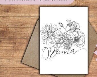 Printable Mother's Day Card - Hand-Drawn Wildflower "Mama" Greeting - Botanical Floral Digital Download