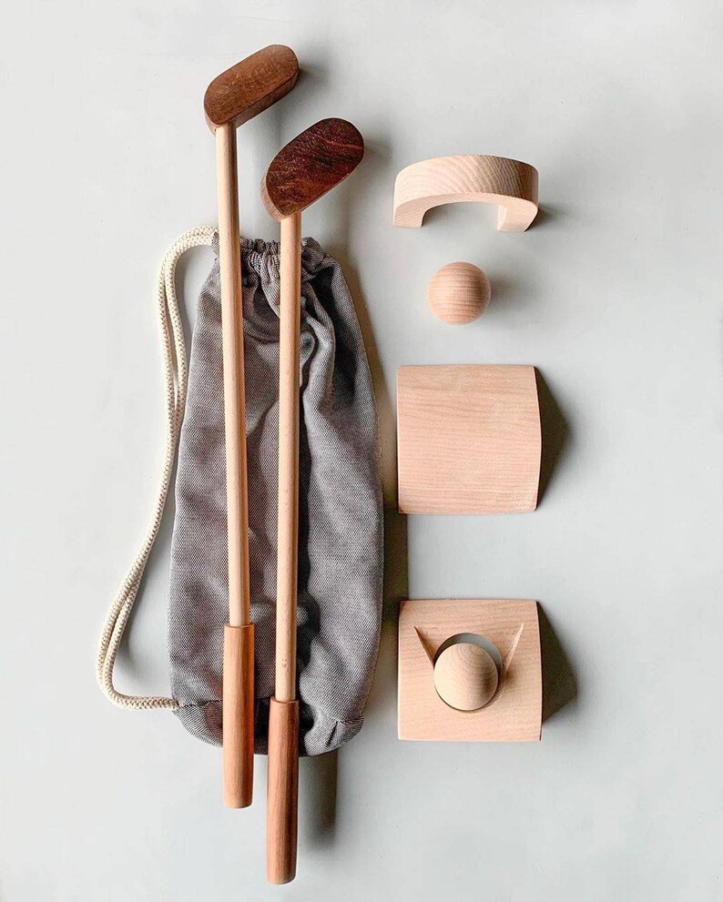 Kids Golf Game Wooden Mini Golf Set Toy Kids Outdoor Games Etsy