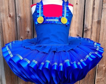 Vestido inspirado no Mario, fantasia de menina com tutu.