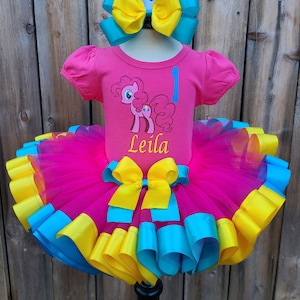 Conjunto de vestido personalizado para niña con tutú de cumpleaños de poni rosa