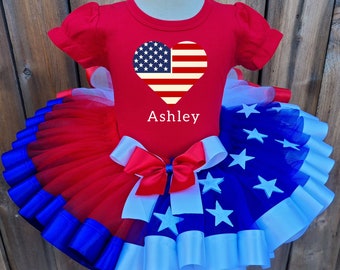 American Flag Personalized Heart Tutu Set