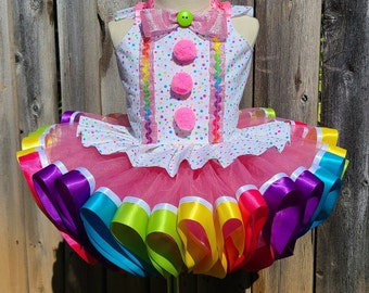 Clown Circus Costume Tutu Dress Set with Mini Top Hat