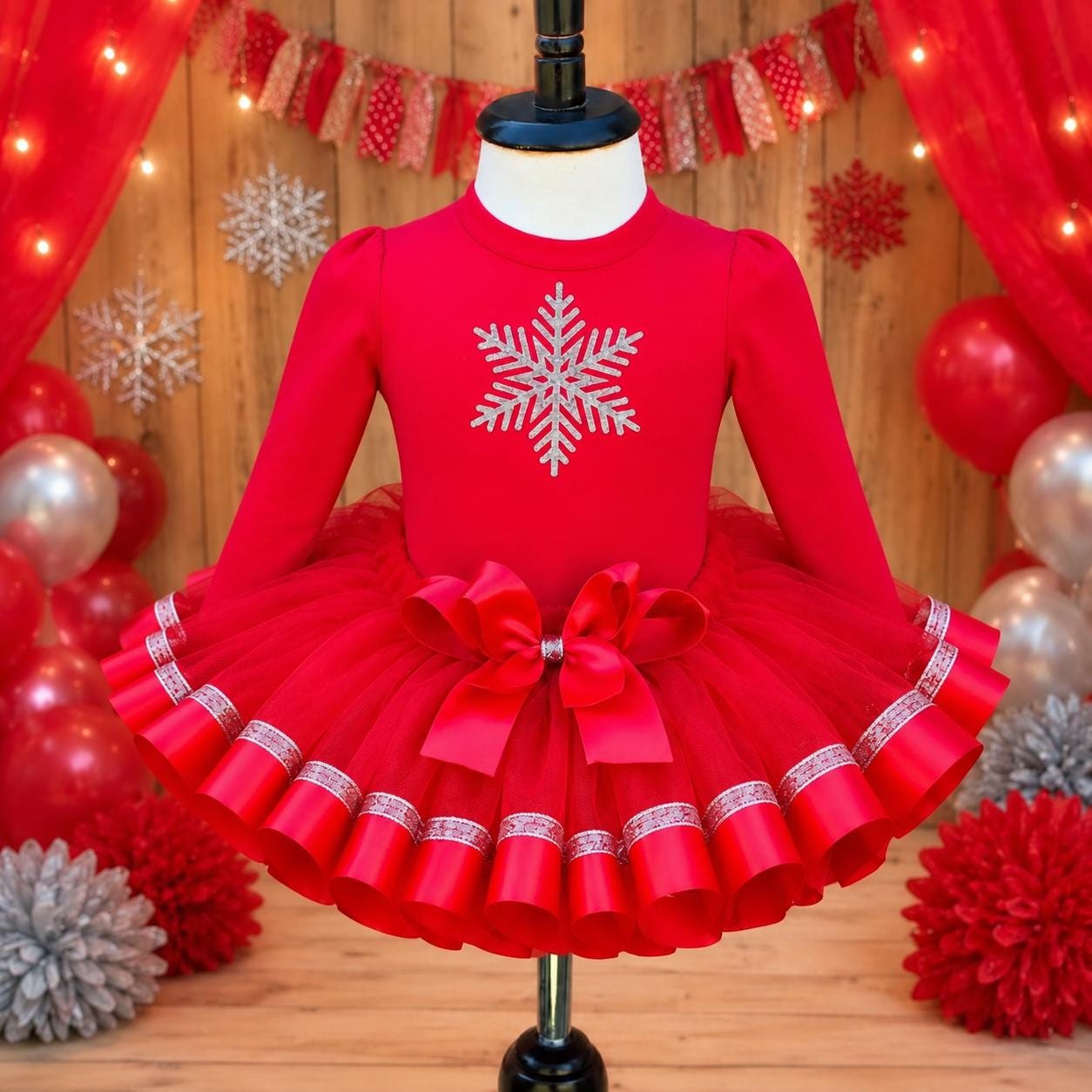 Red & Silver Sparkle Snowflake Tutu Outfit Girl
