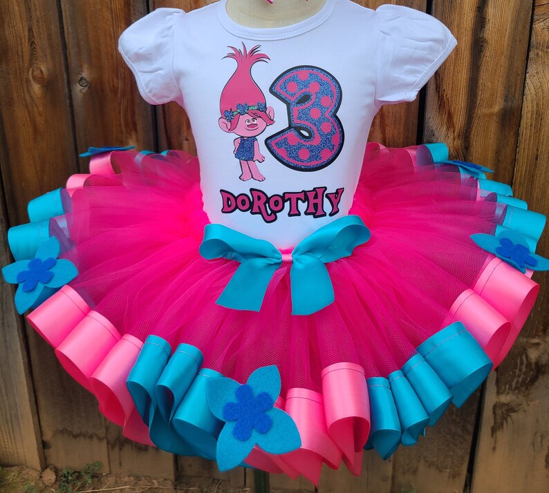 Pink Troll Pesonalized Birthday Tutu Dress Outfit Girl image 1