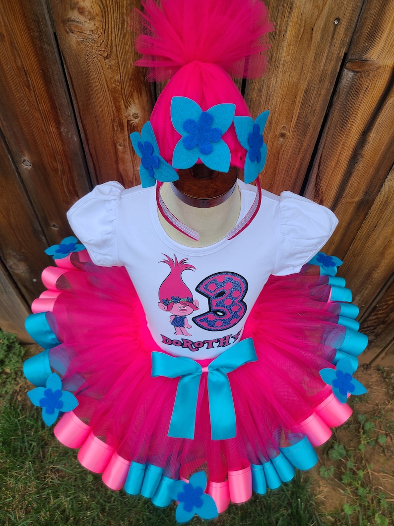 Pink Troll Pesonalized Birthday Tutu Dress Outfit Girl image 2
