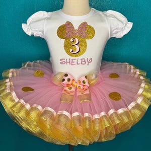 Gold Minnie Birthday Tutu Outfit Girl Custom Dress Gift Set