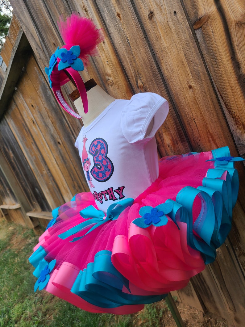 Pink Troll Pesonalized Birthday Tutu Dress Outfit Girl image 3