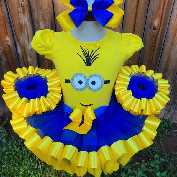 Traje de cumpleaños para niña, disfraz de monstruo amarillo, conjunto de vestido de tutú para bebé, desfile