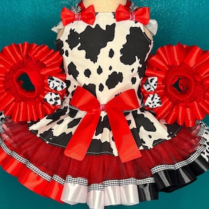 Cow Print Tutu Dress Girl Red Barnyard Baby Set