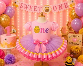 Vestido de tutú para niña inspirado en el primer cumpleaños de Winnie the Pooh