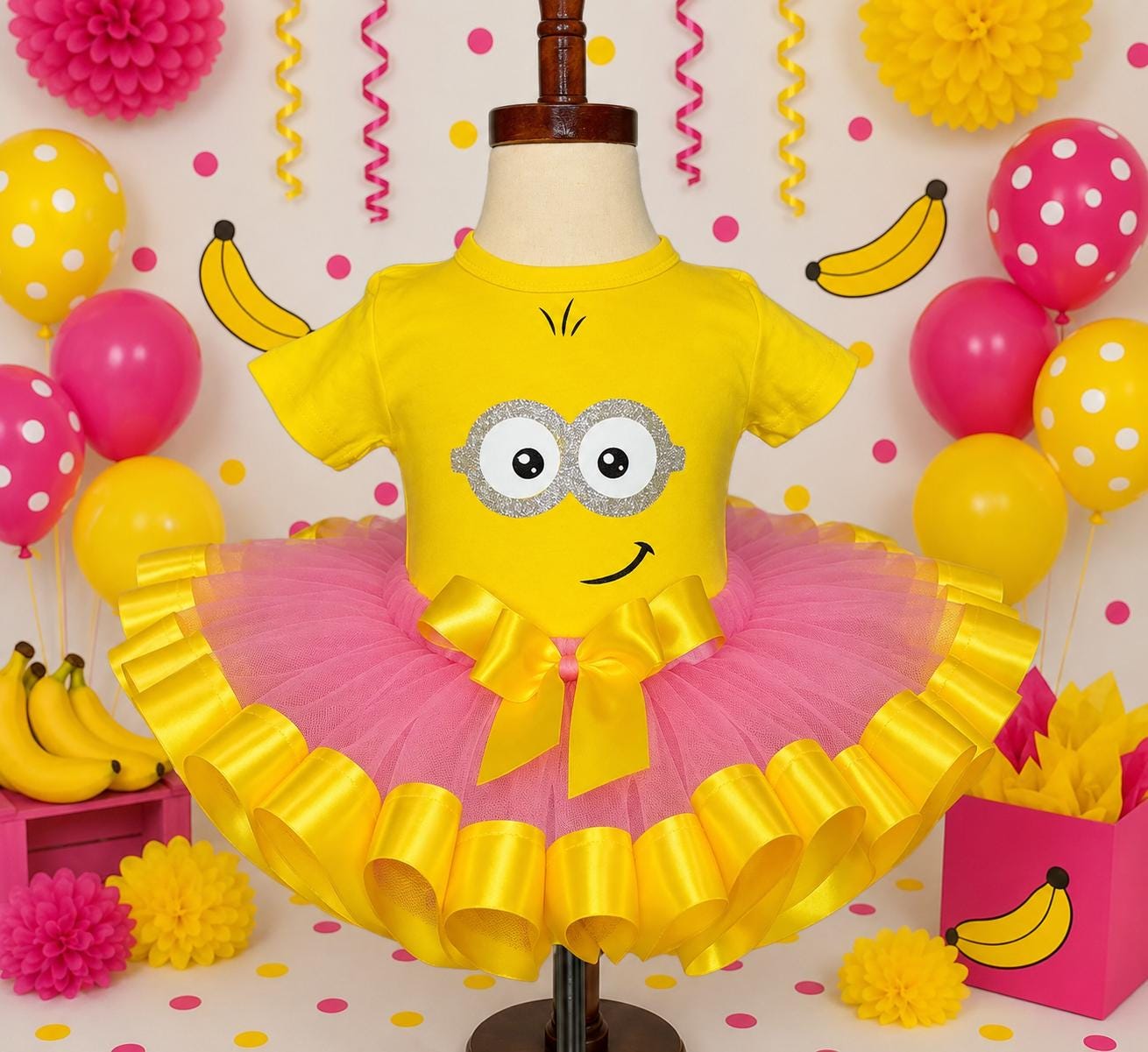 minion birthday dress Girl Minions Outfit 15 inches 6 puff sleeve midi dress Olive A-Line Long Sleeve QUANTITY:SINGLE PIECE