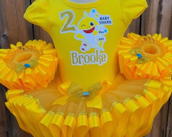 Yellow Shark Birthday Outfit Tutu Set