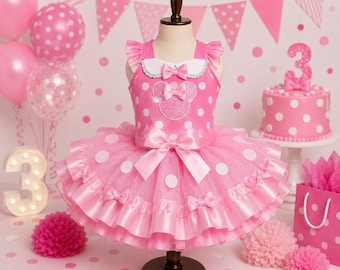 Luxury Pink Polka Dot Minnie Mouse Princess Tutu Dress Baby Pink