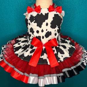 Cow Print Tutu Dress Girl Red Barnyard Set