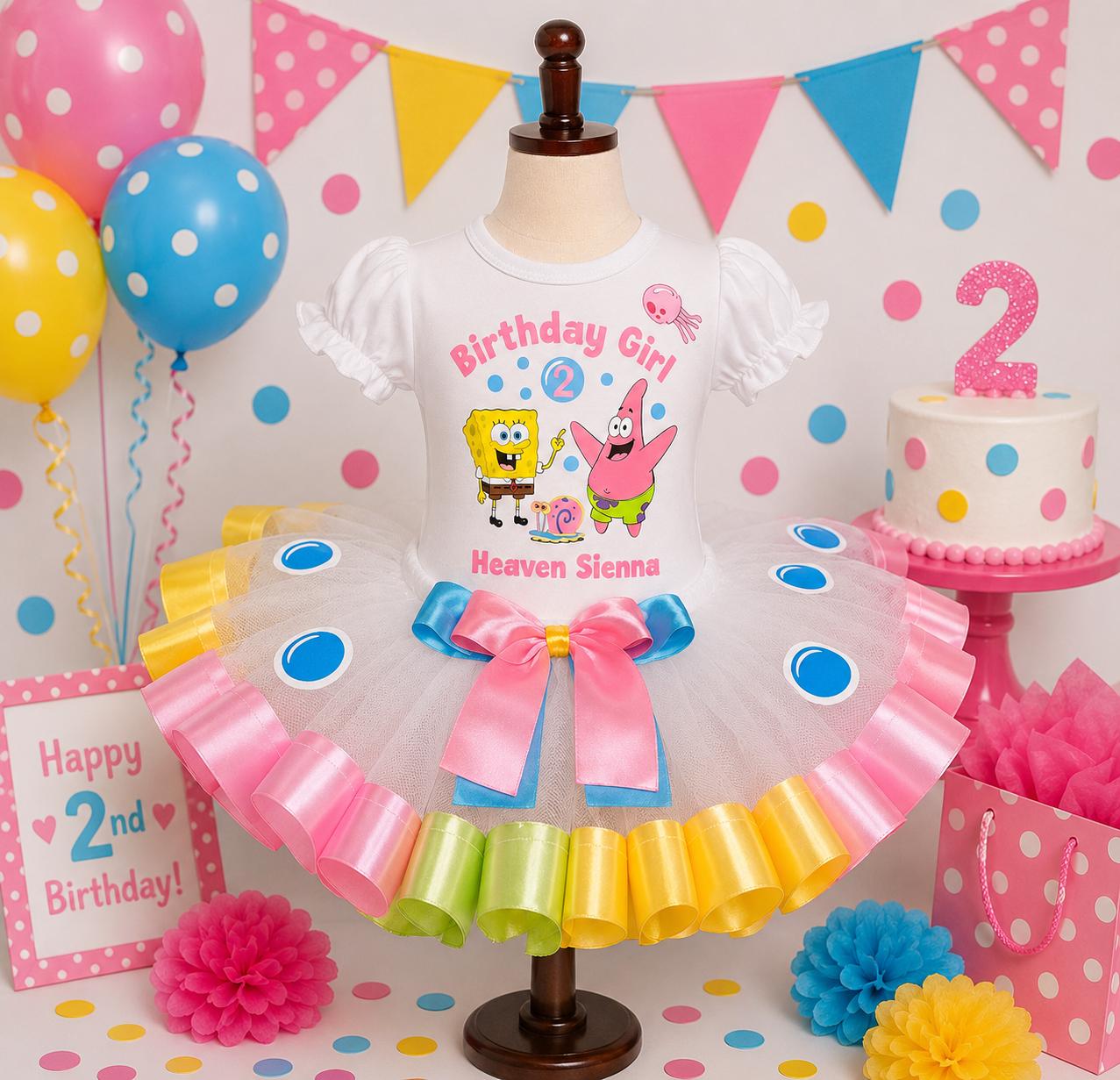 spongebob birthday dress Outfit iron on transfer tulle Long Sleeve Embellished Cowl Women's size:18W