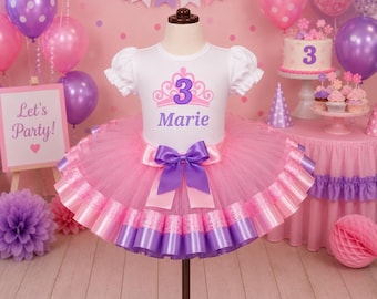 T-shirt d'anniversaire avec couronne de princesse et tutu pour fille