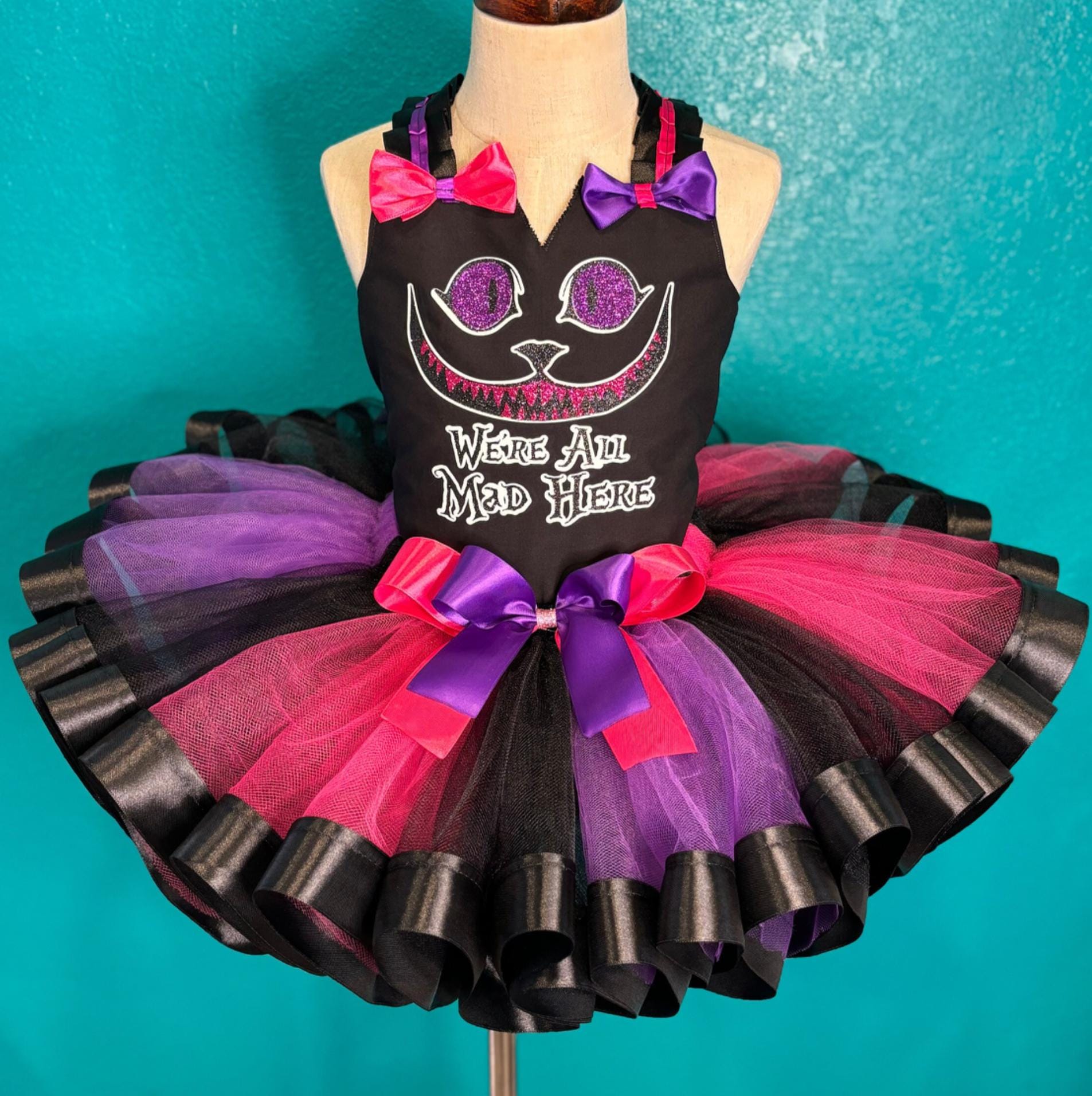 Produktbild von Damen Grinsekatze Halloween-Kostüm, Rosa, Lila, Gestreift, Langärmelig, Overall, Cosplay-Outfit, Festival-Kostüme