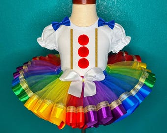 Vestido de payaso arcoíris con tutú y traje de circo para niña