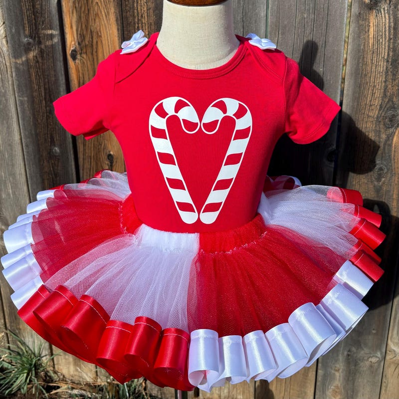 Candy Cane Confetti Christmas Long Sleeve Tutu Dress