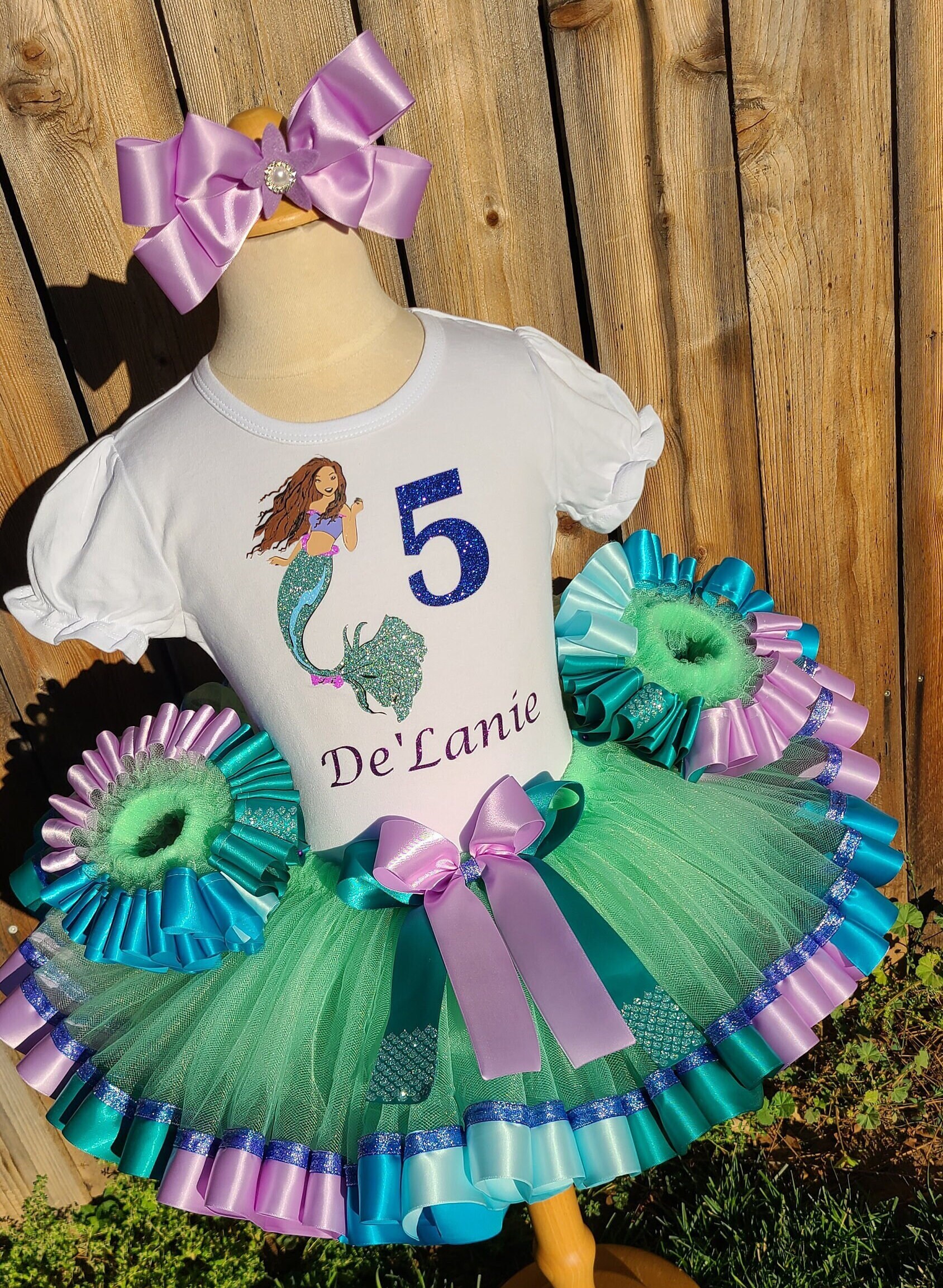 Mermaid Birthday Tutu Set in Birthday Purple Top & Jade Bottoms