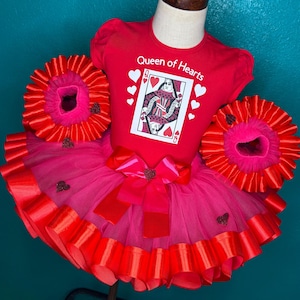 Traje de tutú con tarjeta de Reina de Corazones, disfraz de desfile, vestido para niña, conjunto de regalo HECHO A PEDIDO