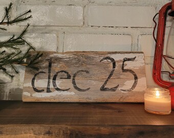 Letreros navideños de madera blanca con aspecto desgastado: decoración rústica de granja, juego de 4