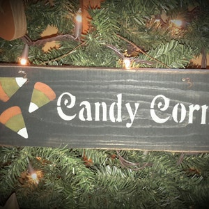 Primitive Halloween Candy Corn Sign with Wire Hanger