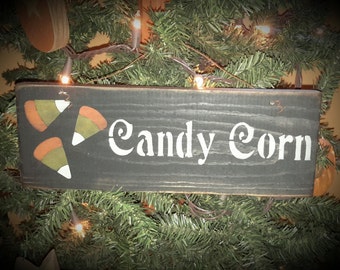 Primitive Halloween Candy Corn Sign with Wire Hanger