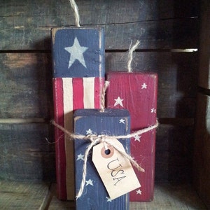 Set of 3 Primitive Wooden Firecrackers Americana