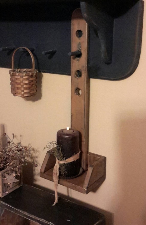 PRIMITIVE Wood Shaker Hanging peg rack Candle Holder Shelf 
