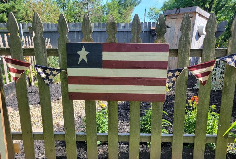 Large Primitive American Flag Wooden Sign image 1